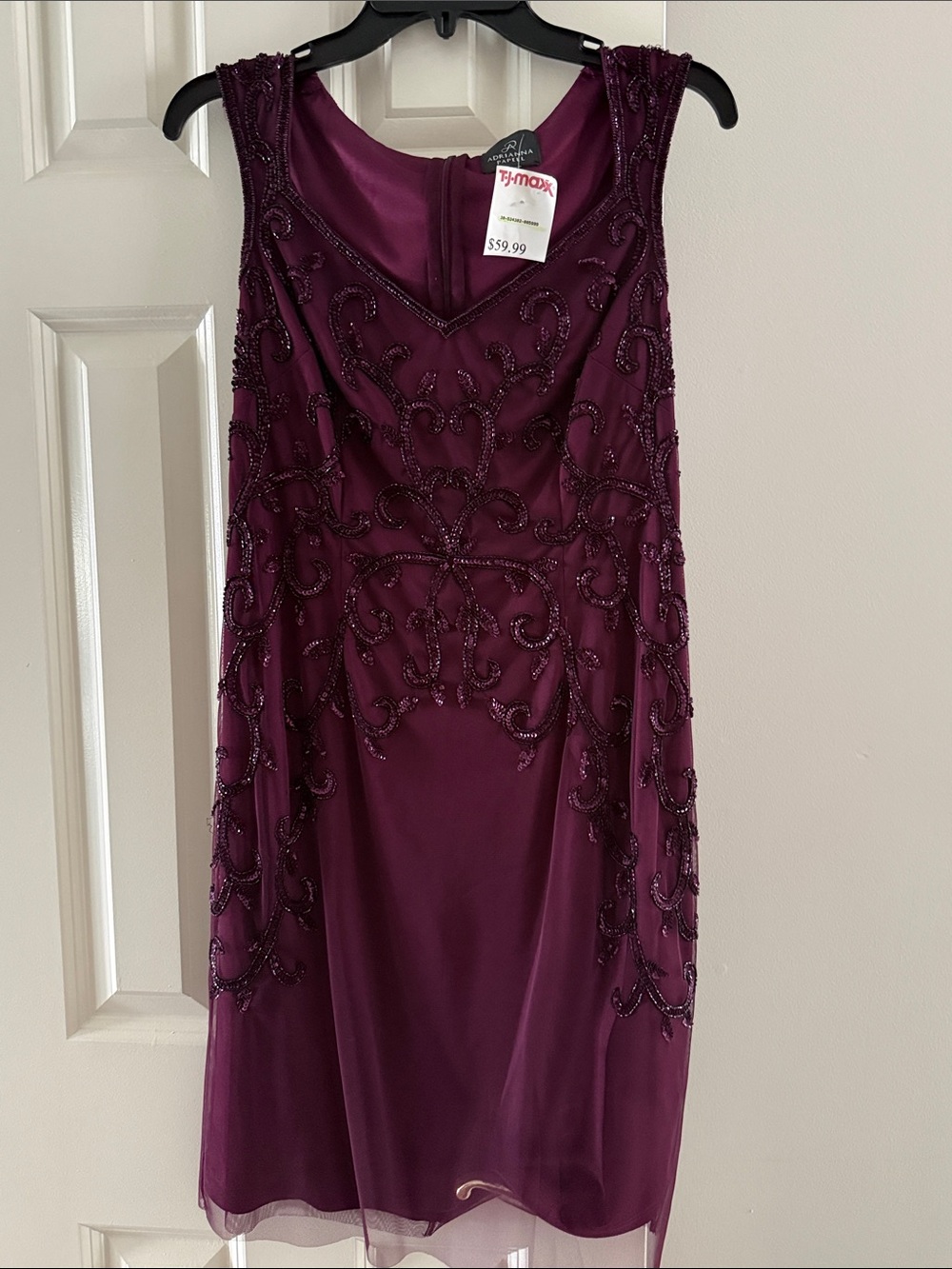 Adrianna Papell Beaded Sleeveless Dress - Plum - Picture 1 of 5